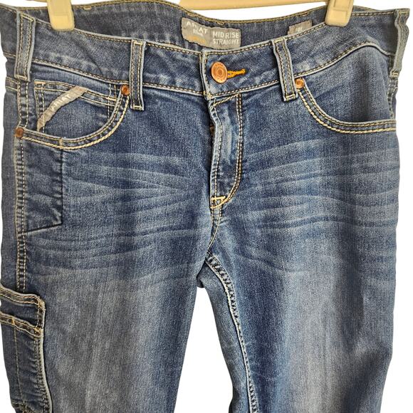 Ariat Rebar Jeans Women 30L Blue Mid Rise Straight Leg Denim Pants Medium Wash - Picture 2 of 12